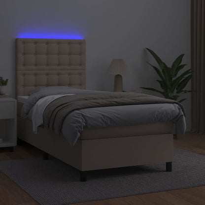 Giroletto Molle Materasso e LED Cappuccino 90x190 cm Similpelle