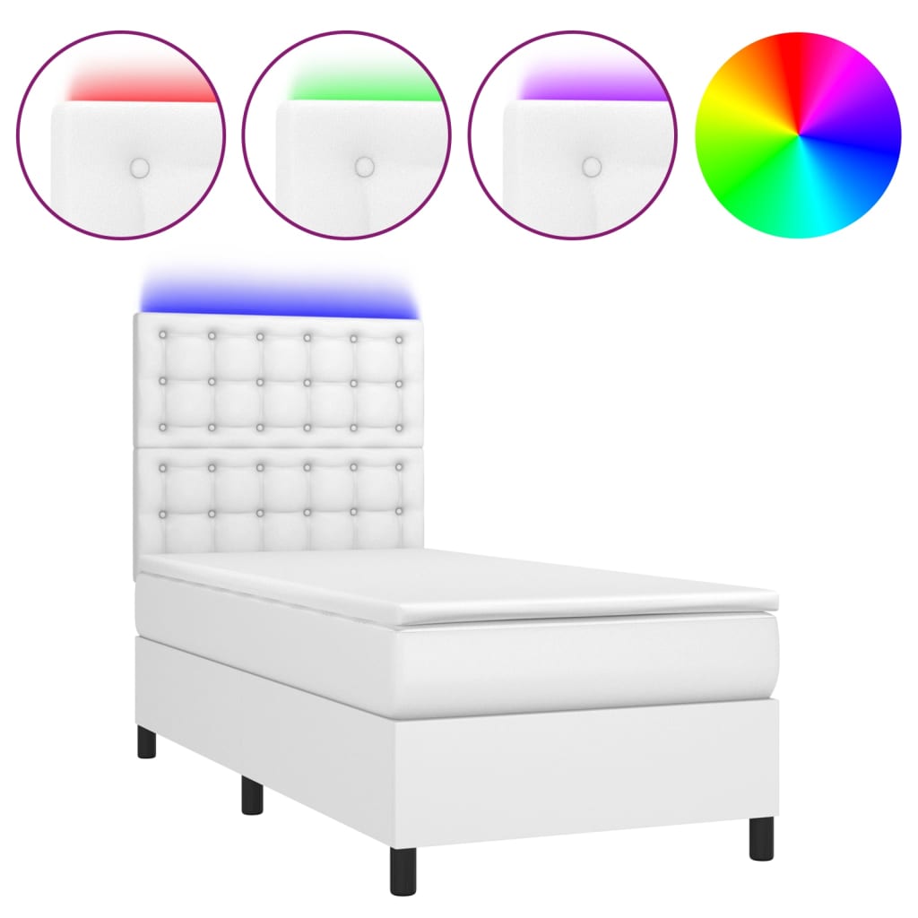 Giroletto Molle con Materasso e LED Bianco 90x200 cm Similpelle | homemem39