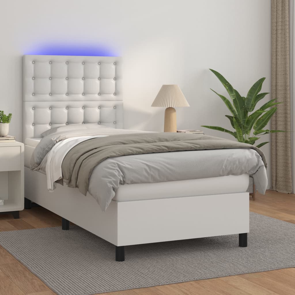 Giroletto Molle con Materasso e LED Bianco 90x200 cm Similpelle | homemem39