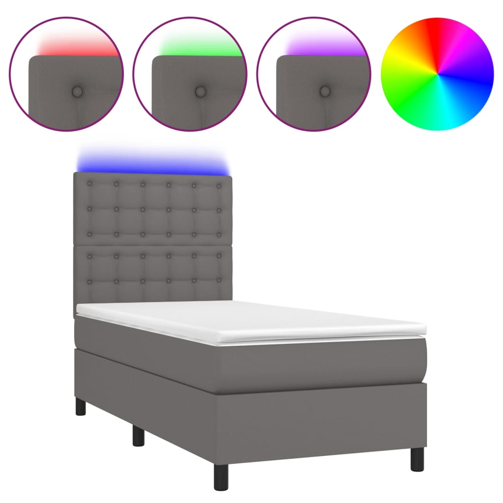 Giroletto Molle con Materasso e LED Grigio 90x200cm Similpelle | homemem39