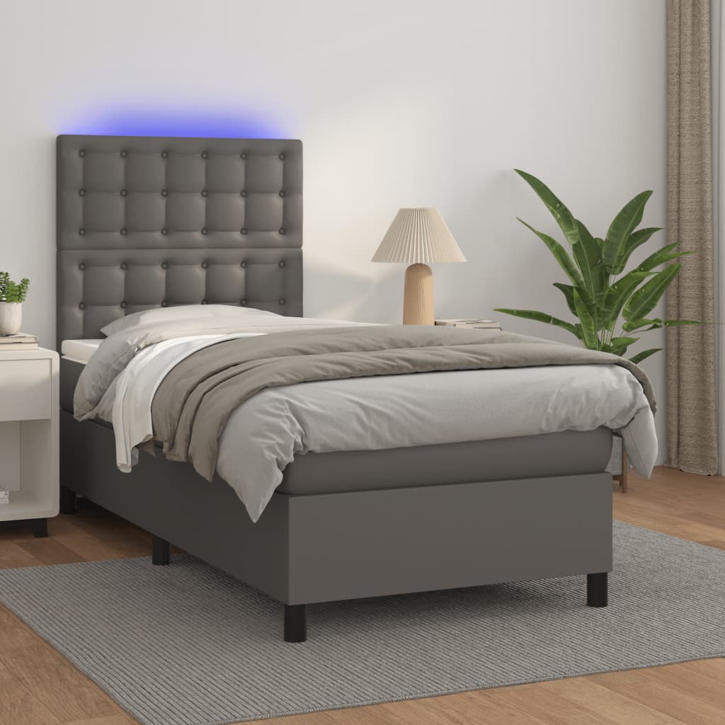 Giroletto Molle con Materasso e LED Grigio 90x200cm Similpelle | homemem39