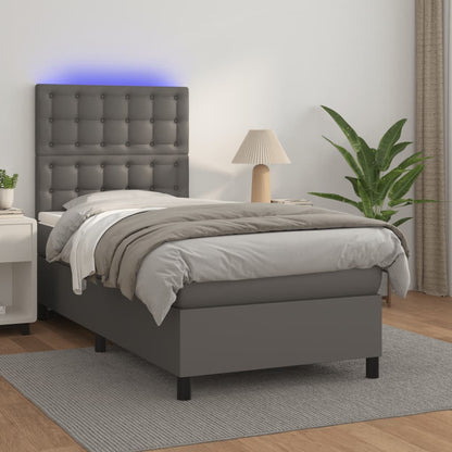 Giroletto Molle con Materasso e LED Grigio 90x200cm Similpelle | homemem39