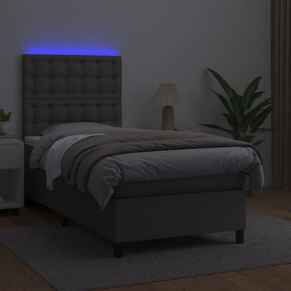 Giroletto Molle con Materasso e LED Grigio 100x200cm Similpelle