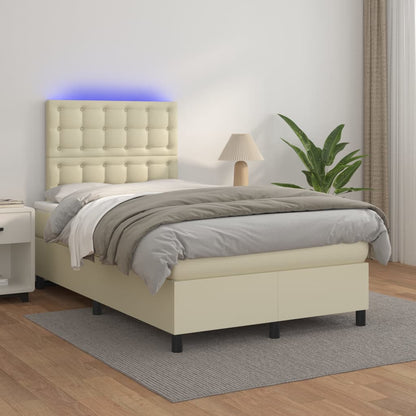 Giroletto Molle con Materasso e LED Crema 120x200cm Similpelle | homemem39