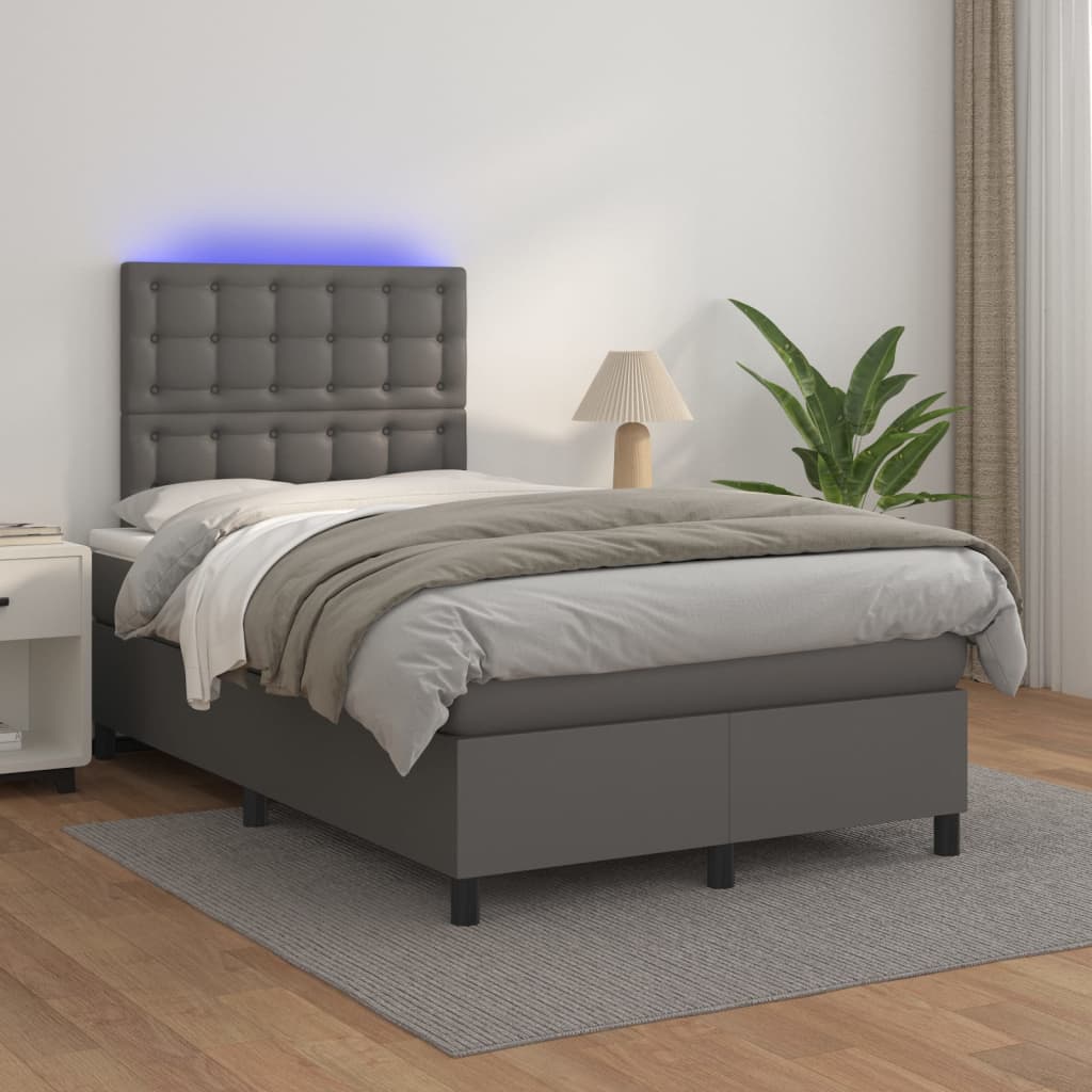 Giroletto Molle con Materasso e LED Grigio 120x200cm Similpelle - homemem39