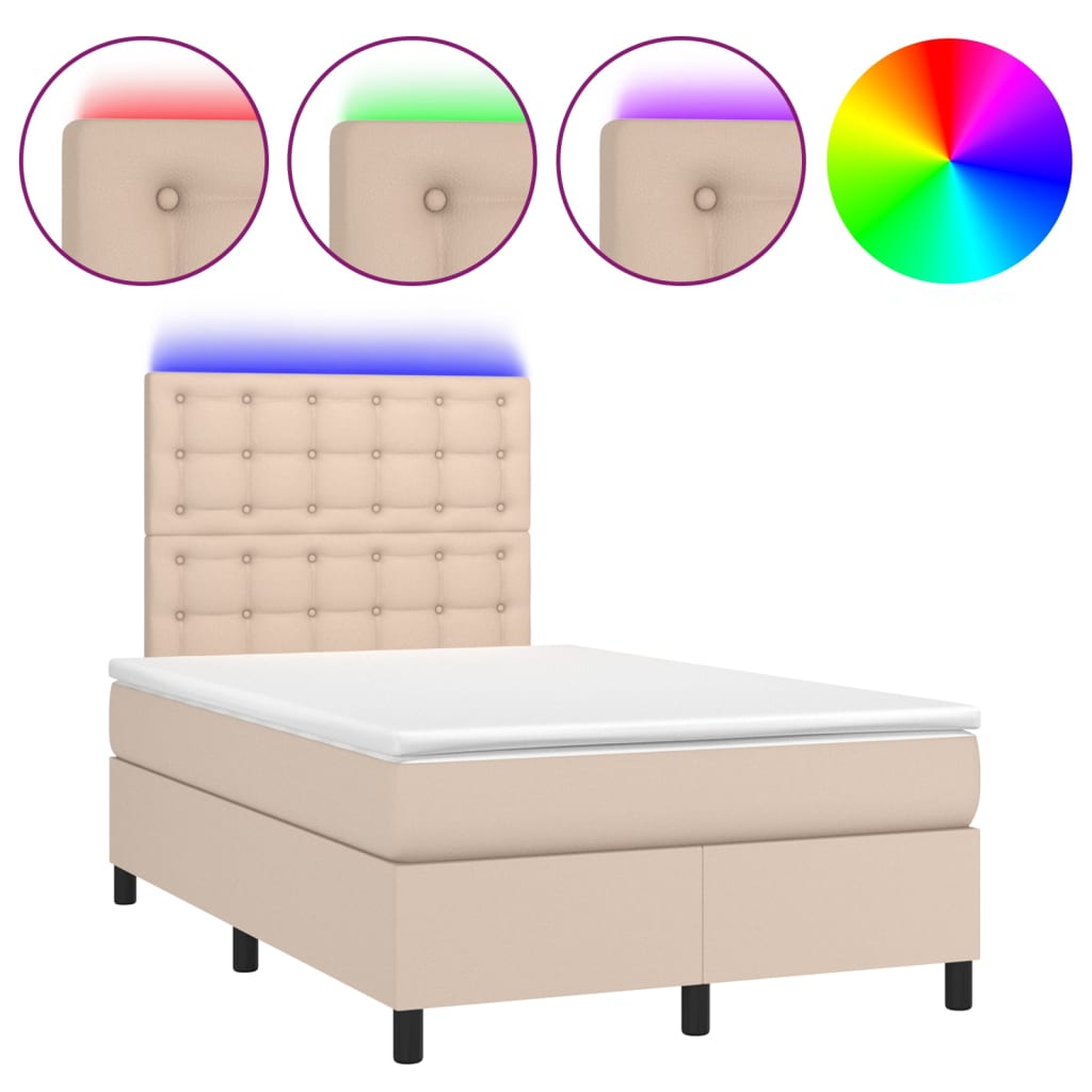 Giroletto Molle Materasso e LED Cappuccino 120x200cm Similpelle