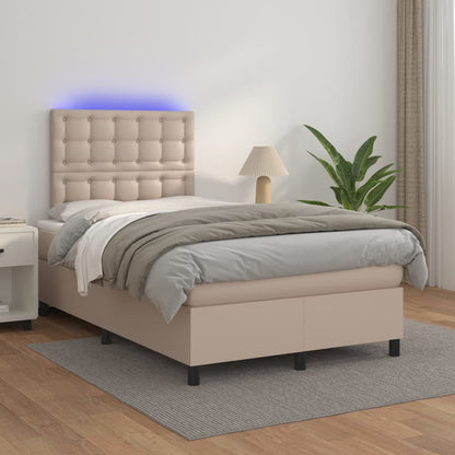 Giroletto Molle Materasso e LED Cappuccino 120x200cm Similpelle