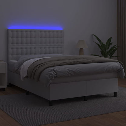 Giroletto Molle con Materasso e LED Bianco 140x190cm Similpelle
