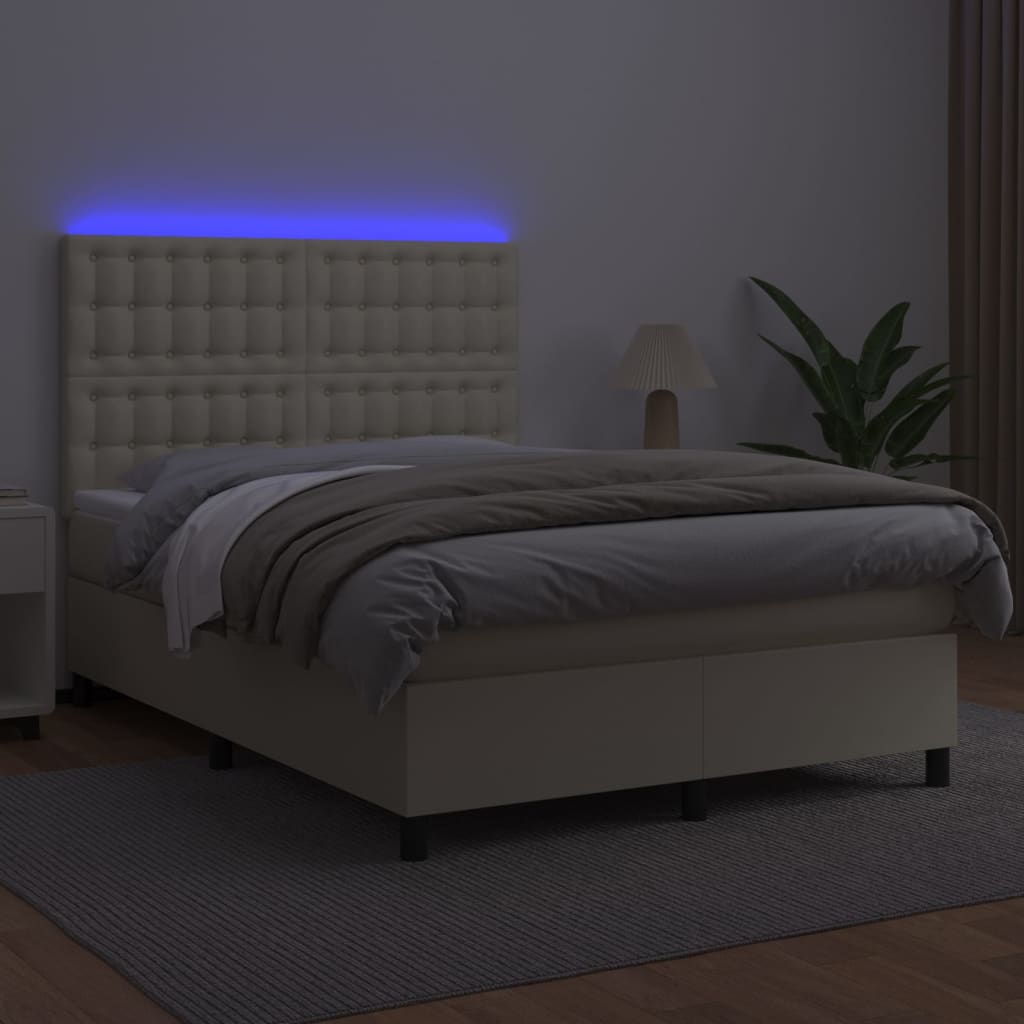 Giroletto a Molle con Materasso e LED Crema 140x190 cm