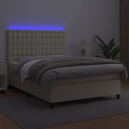 Giroletto a Molle con Materasso e LED Crema 140x190 cm