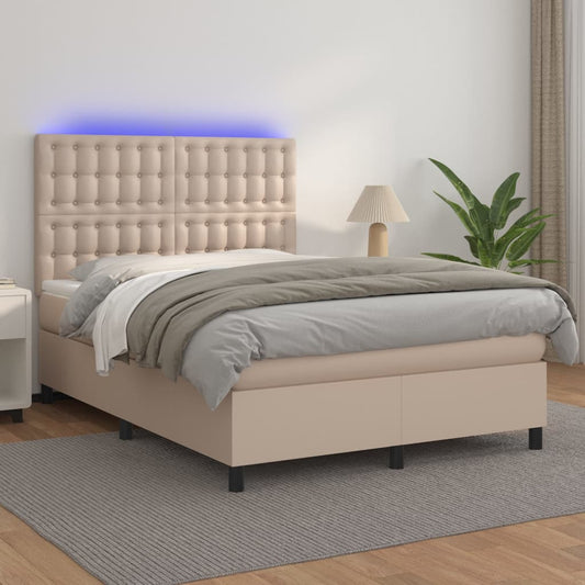 Giroletto Molle Materasso e LED Cappuccino 140x190cm Similpelle - homemem39