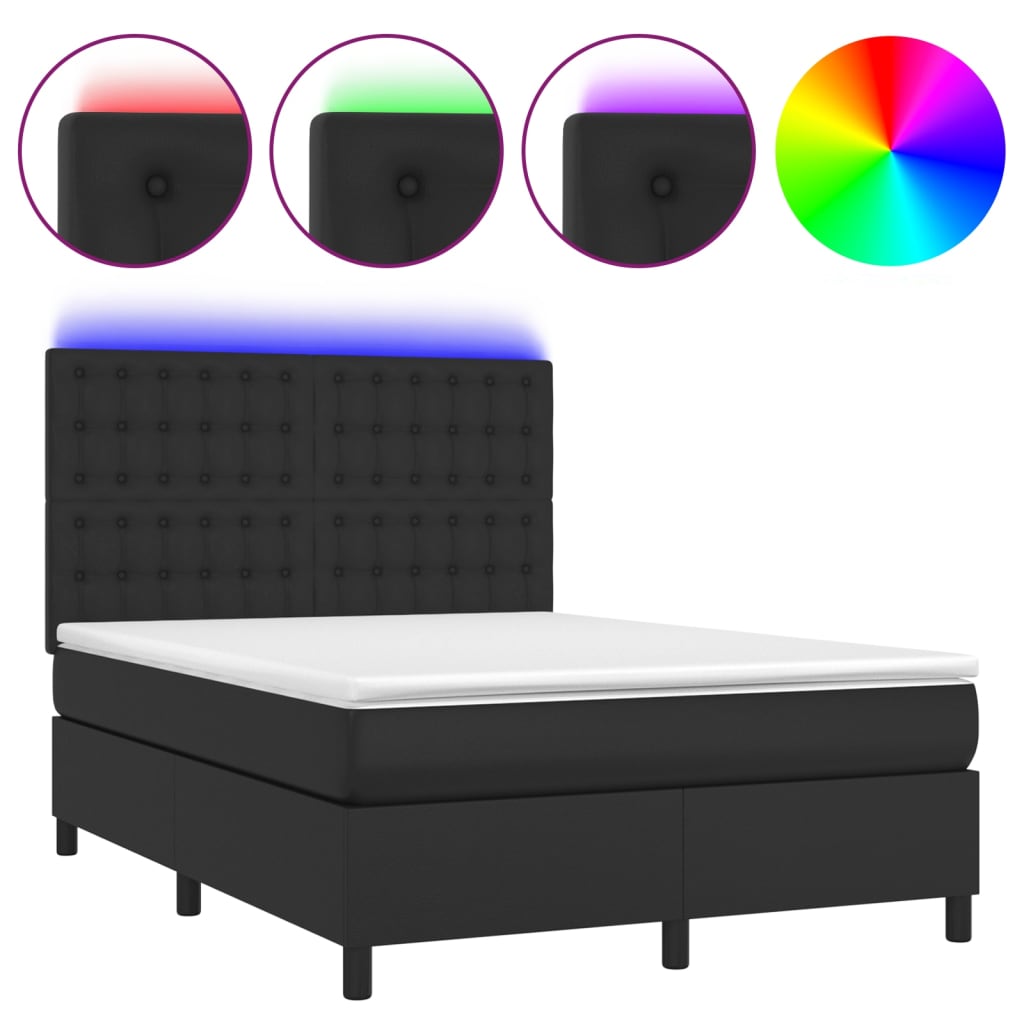 Giroletto a Molle con Materasso e LED Nero 140x200cm Similpelle | homemem39