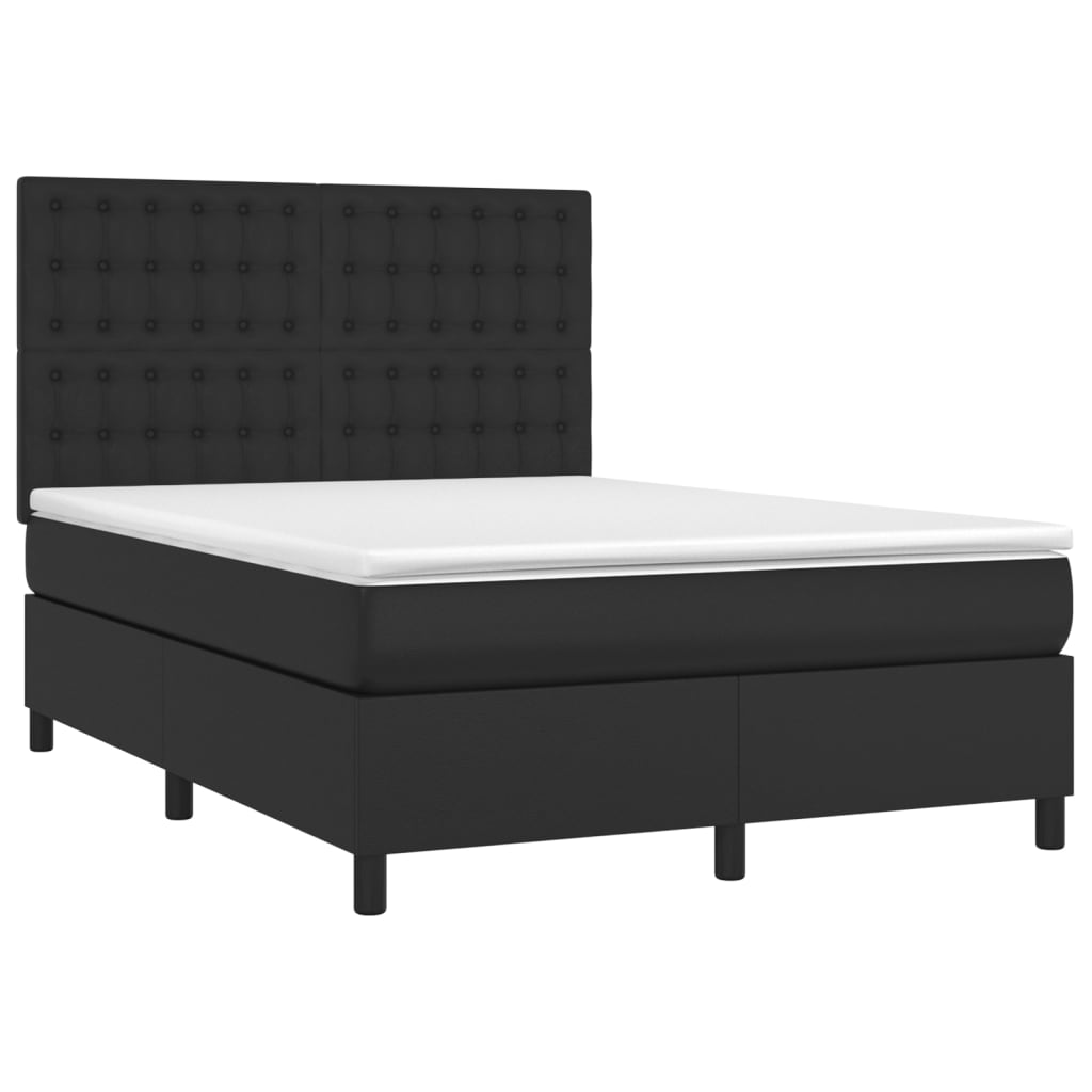 Giroletto a Molle con Materasso e LED Nero 140x200cm Similpelle | homemem39