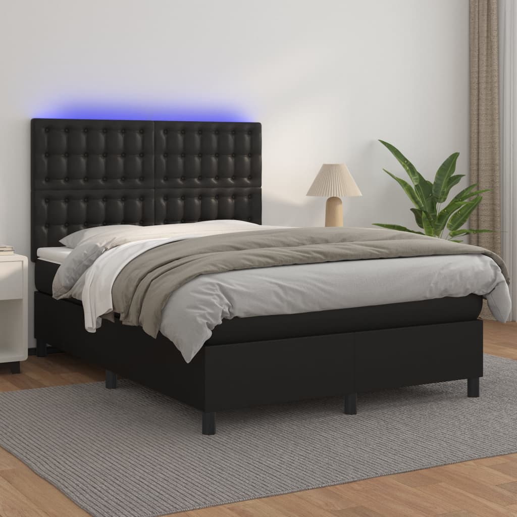 Giroletto a Molle con Materasso e LED Nero 140x200cm Similpelle | homemem39