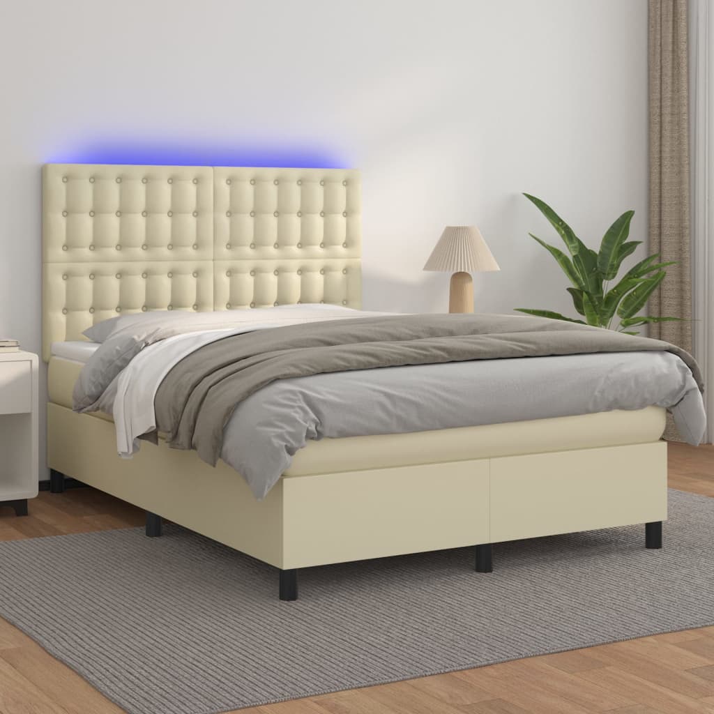 Giroletto a Molle con Materasso e LED Crema 140x200 cm | homemem39