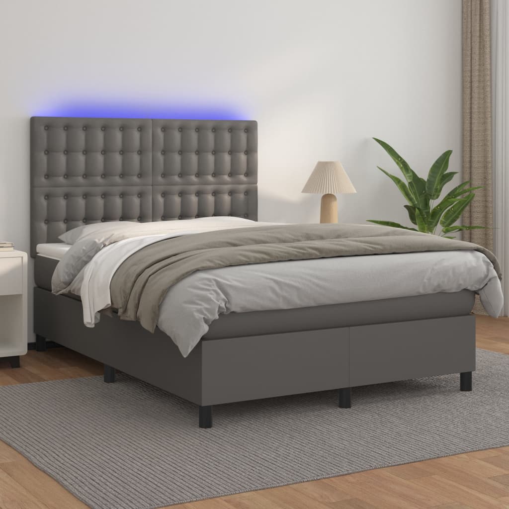 Giroletto Molle con Materasso e LED Grigio 140x200cm Similpelle - homemem39