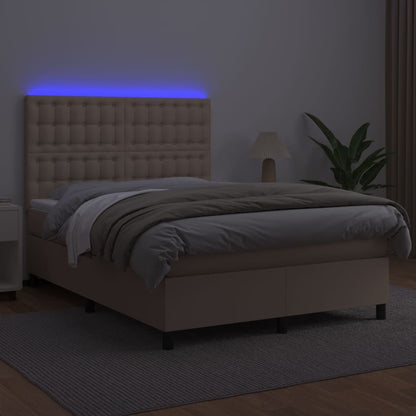 Giroletto Molle Materasso e LED Cappuccino 140x200cm Similpelle
