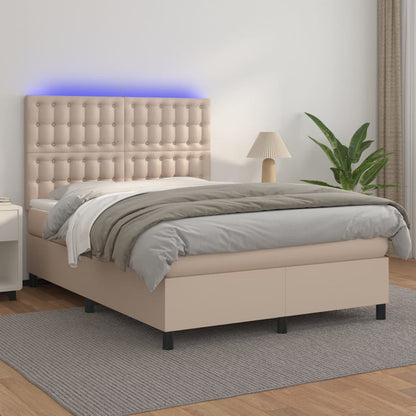Giroletto Molle Materasso e LED Cappuccino 140x200cm Similpelle