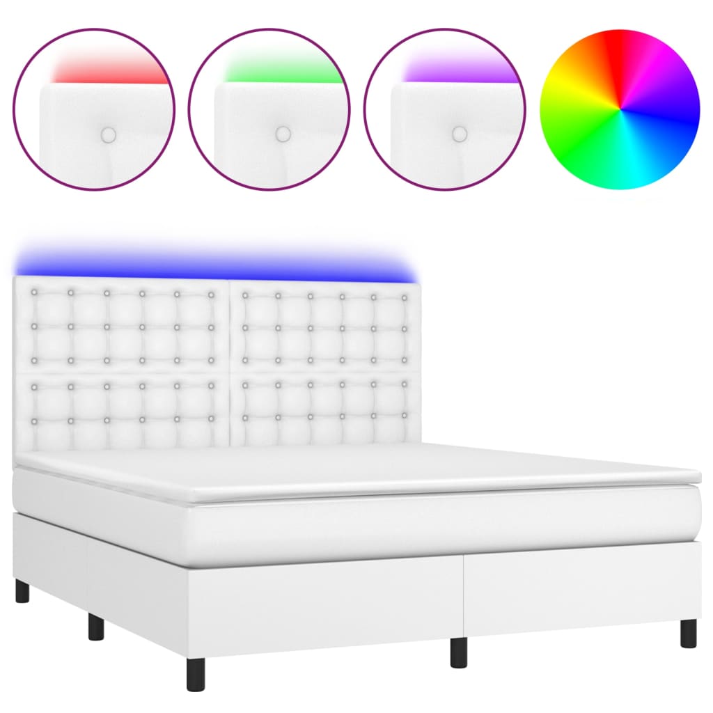Giroletto Molle con Materasso e LED Bianco 160x200cm Similpelle | homemem39
