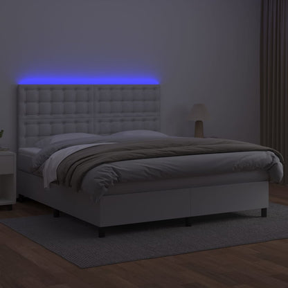 Giroletto Molle con Materasso e LED Bianco 160x200cm Similpelle