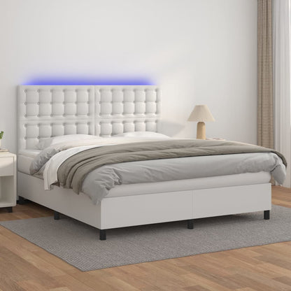 Giroletto Molle con Materasso e LED Bianco 160x200cm Similpelle | homemem39