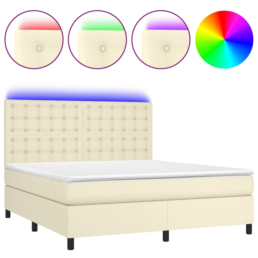 Giroletto a Molle con Materasso e LED Crema 160x200 cm