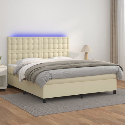 Giroletto a Molle con Materasso e LED Crema 160x200 cm