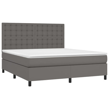 Giroletto Molle con Materasso e LED Grigio 160x200cm Similpelle | homemem39
