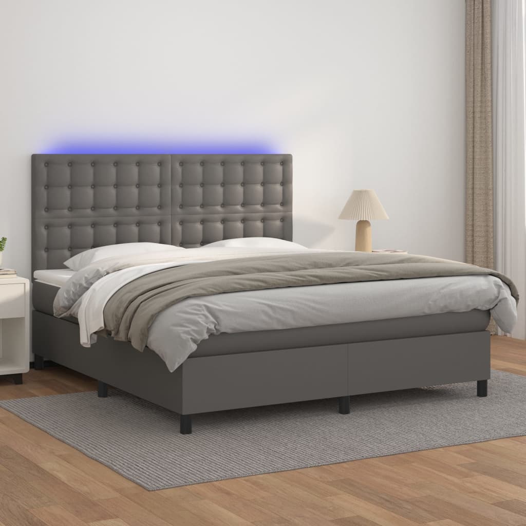 Giroletto Molle con Materasso e LED Grigio 160x200cm Similpelle | homemem39
