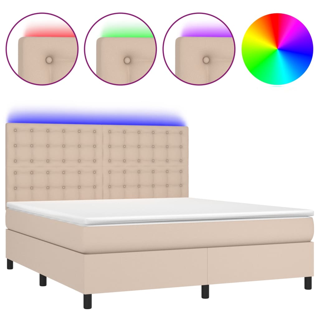 Giroletto Molle Materasso e LED Cappuccino 160x200cm Similpelle | homemem39