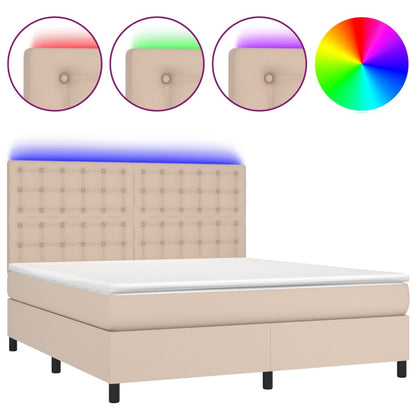 Giroletto Molle Materasso e LED Cappuccino 160x200cm Similpelle | homemem39