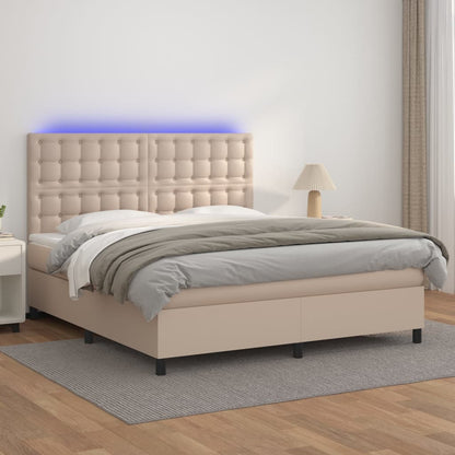 Giroletto Molle Materasso e LED Cappuccino 160x200cm Similpelle | homemem39