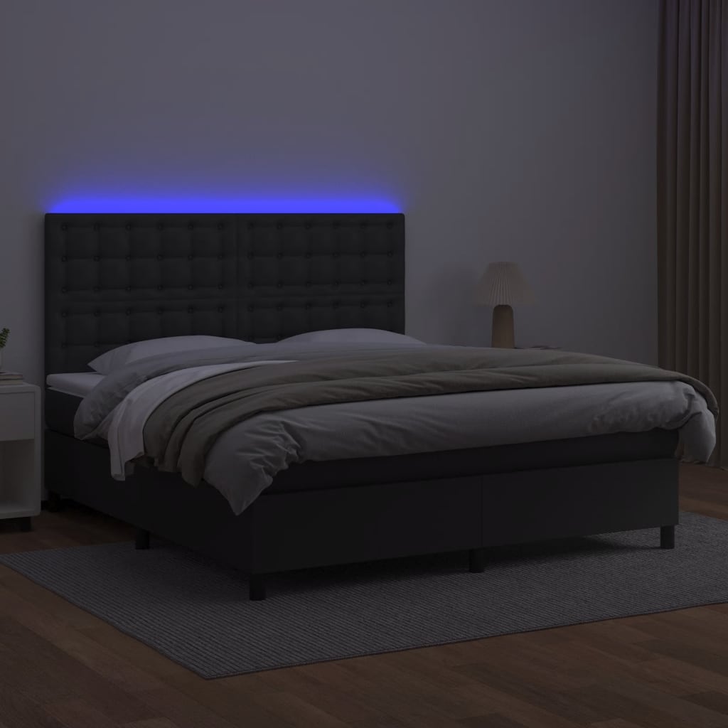 Giroletto a Molle con Materasso e LED Nero 180x200cm Similpelle