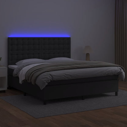 Giroletto a Molle con Materasso e LED Nero 180x200cm Similpelle