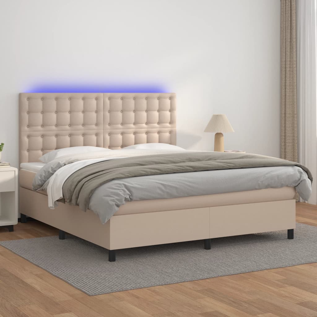 Giroletto Molle Materasso e LED Cappuccino 180x200cm Similpelle