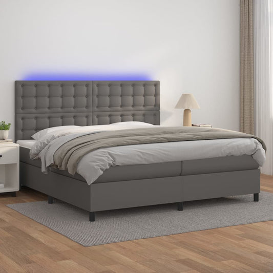 Giroletto Molle con Materasso e LED Grigio 200x200cm Similpelle - homemem39