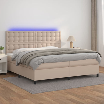 Giroletto Molle Materasso e LED Cappuccino 200x200cm Similpelle | homemem39