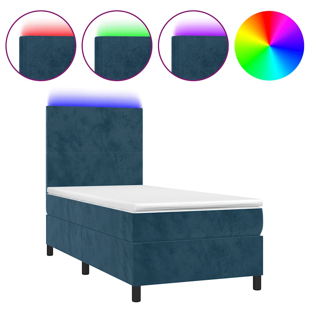 Letto a Molle con Materasso e LED Blu Scuro 80x200cm in Velluto | homemem39