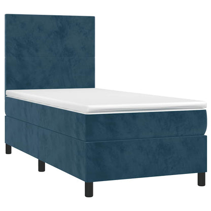 Letto a Molle con Materasso e LED Blu Scuro 80x200cm in Velluto | homemem39