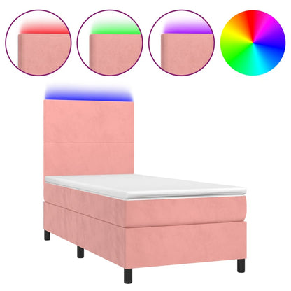 Letto a Molle con Materasso e LED Rosa 80x200 cm in Velluto - homemem39