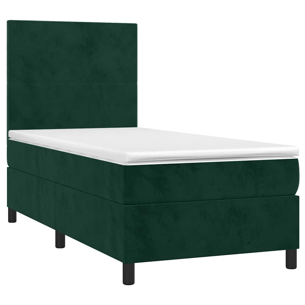 Letto a Molle con Materasso e LED Verde Scuro 90x190 cm Velluto | homemem39