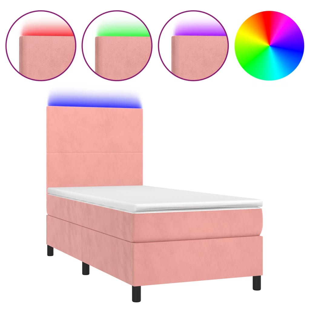 Letto a Molle con Materasso e LED Rosa 90x190 cm in Velluto - homemem39