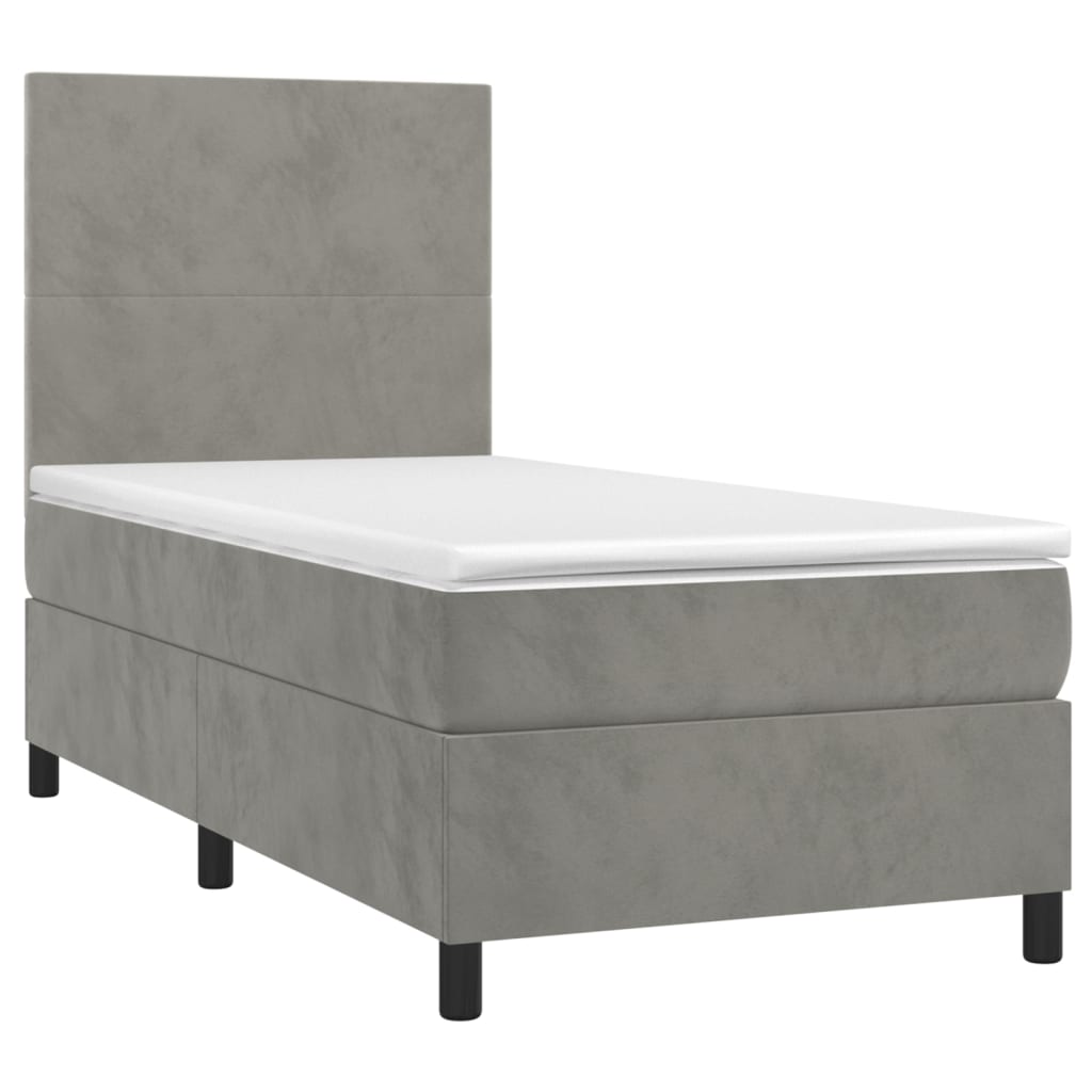 Letto a Molle Materasso e LED Grigio Chiaro 90x200 cm Velluto - homemem39