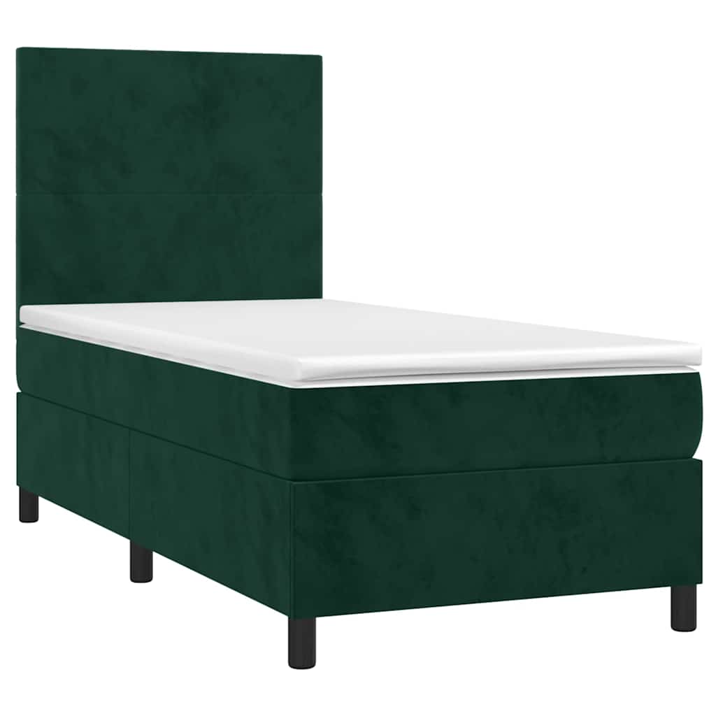 Letto a Molle con Materasso e LED Verde Scuro 90x200cm Velluto | homemem39
