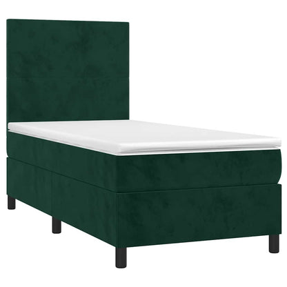 Letto a Molle con Materasso e LED Verde Scuro 90x200cm Velluto | homemem39