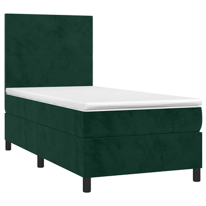 Letto a Molle con Materasso e LED Verde Scuro 100x200cm Velluto | homemem39