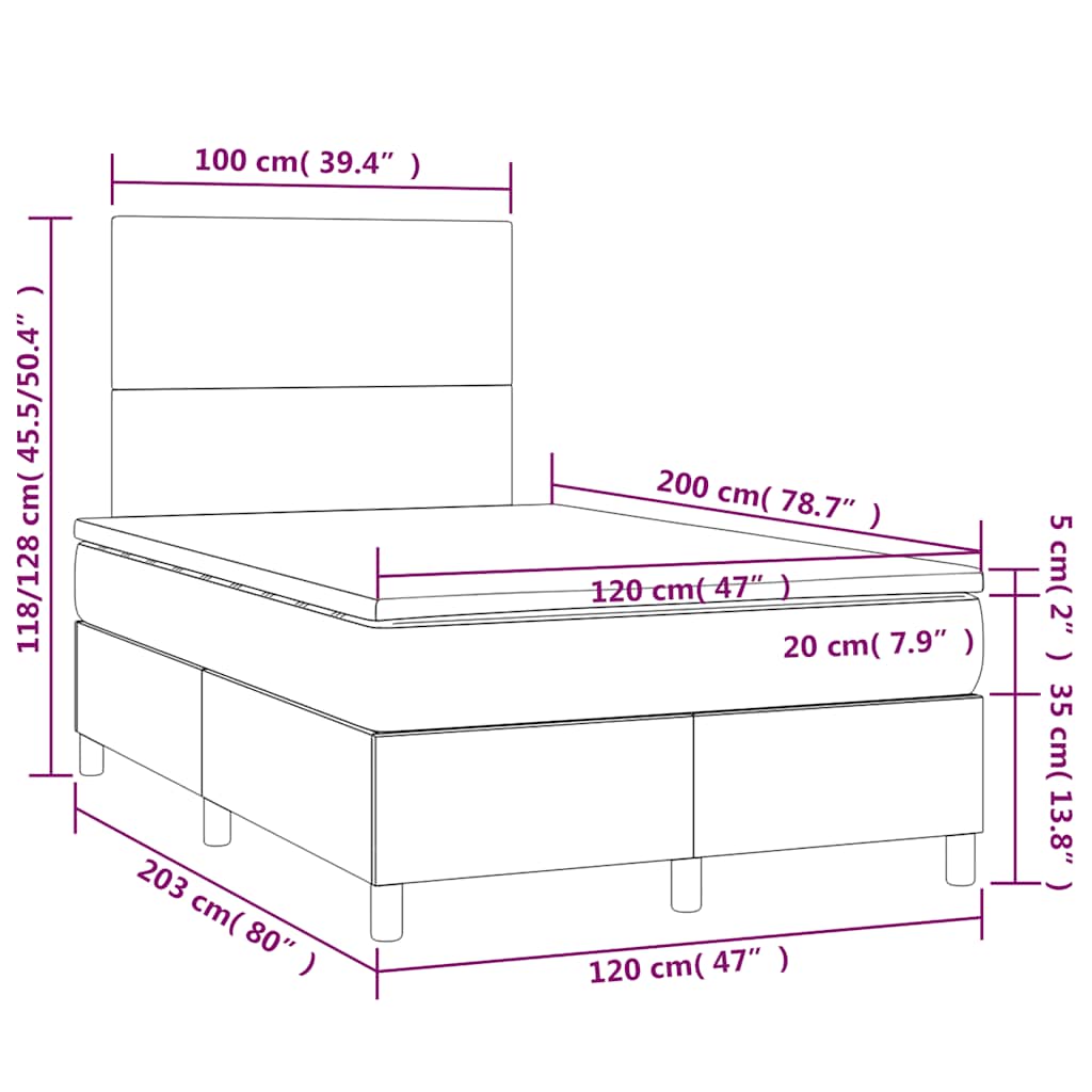 Letto a Molle con Materasso e LED Blu Scuro 120x200cm | homemem39