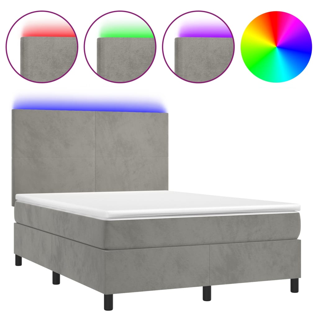 Letto a Molle Materasso e LED Grigio Chiaro 140x190 cm Velluto - homemem39