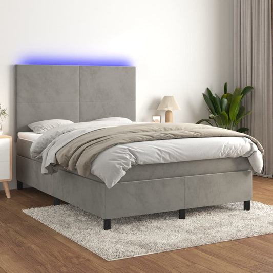 Letto a Molle Materasso e LED Grigio Chiaro 140x190 cm Velluto - homemem39
