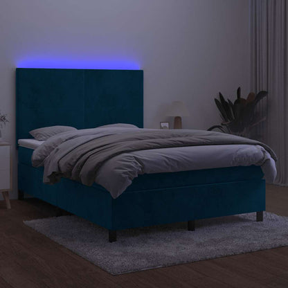 Letto a Molle con Materasso e LED Blu Scuro 140x190 cm